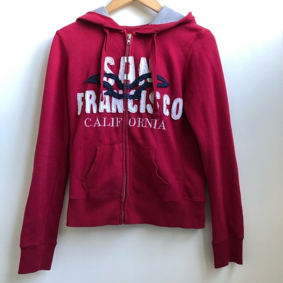 S.F. City Wear Tops - Red San Francisco Hooded Zipper Sweatshirt